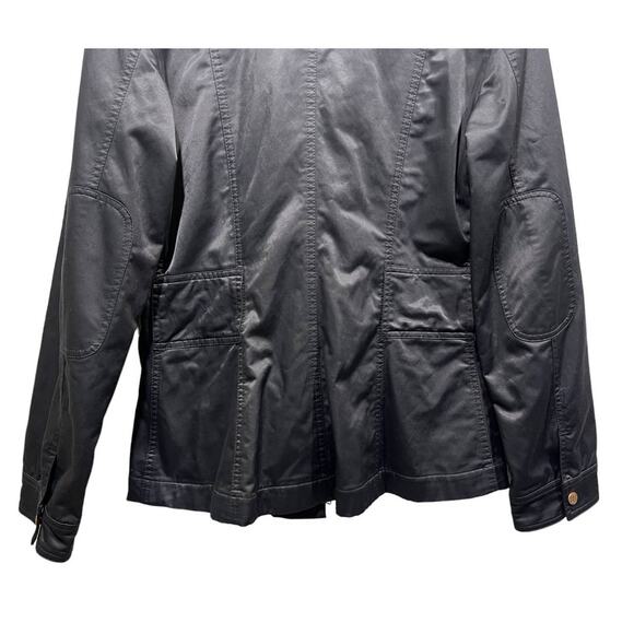 Enita Black Womens Medium Satin Utility Jacket Zip Snap Brass Button Lined Black - Picture 7 of 13